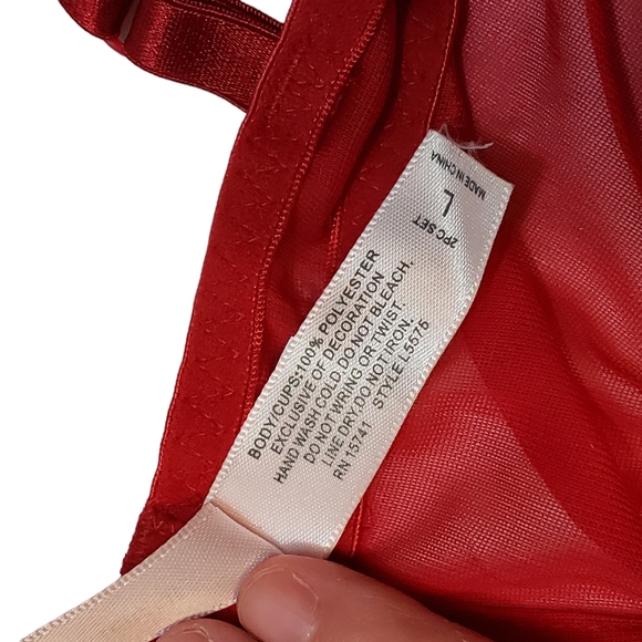 CHRISTMAS OR VALENTINES! Inner Secrets Red Chemise with Feather Edge Top - Picture 9 of 10